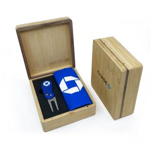 MINI HINGED MAGNETIC BAMBOO TOWEL AND FLIX LITE GOLF PRESENTATION BOX