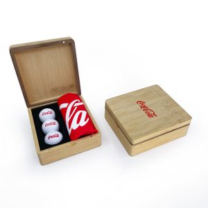 MINI HINGED MAGNETIC BAMBOO TOWEL AND BALL GOLF PRESENTATION BOX