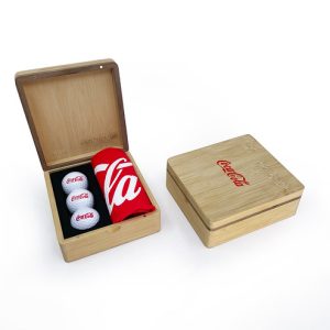 MINI HINGED MAGNETIC BAMBOO TOWEL AND BALL GOLF PRESENTATION BOX